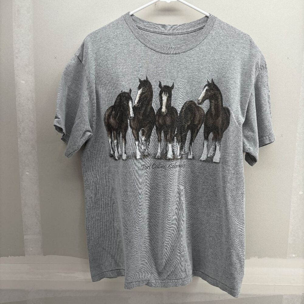 Vintage Ft Collins Colorado Shirt 2-Sided Clydesdale Horses 90s Budweiser Size M